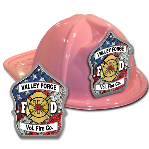 Custom Flag F.D. Shield on Pink Fire Hat