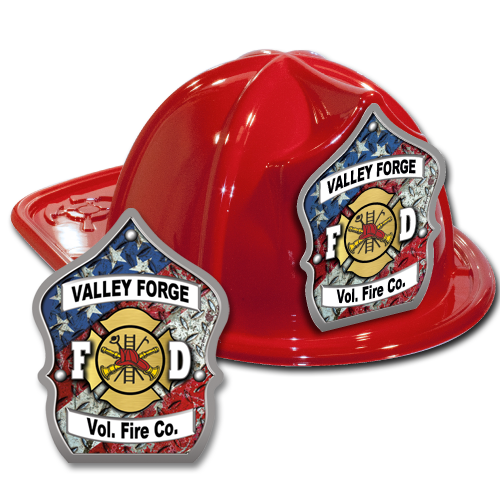 Custom Flag F.D. Shield on Red Fire Hat
