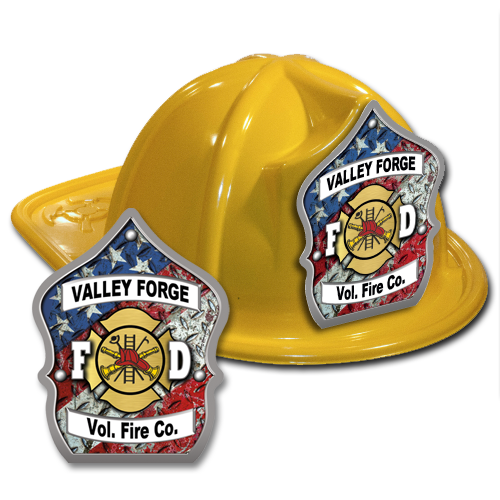 Custom Flag F.D. Shield on Yellow Fire Hat