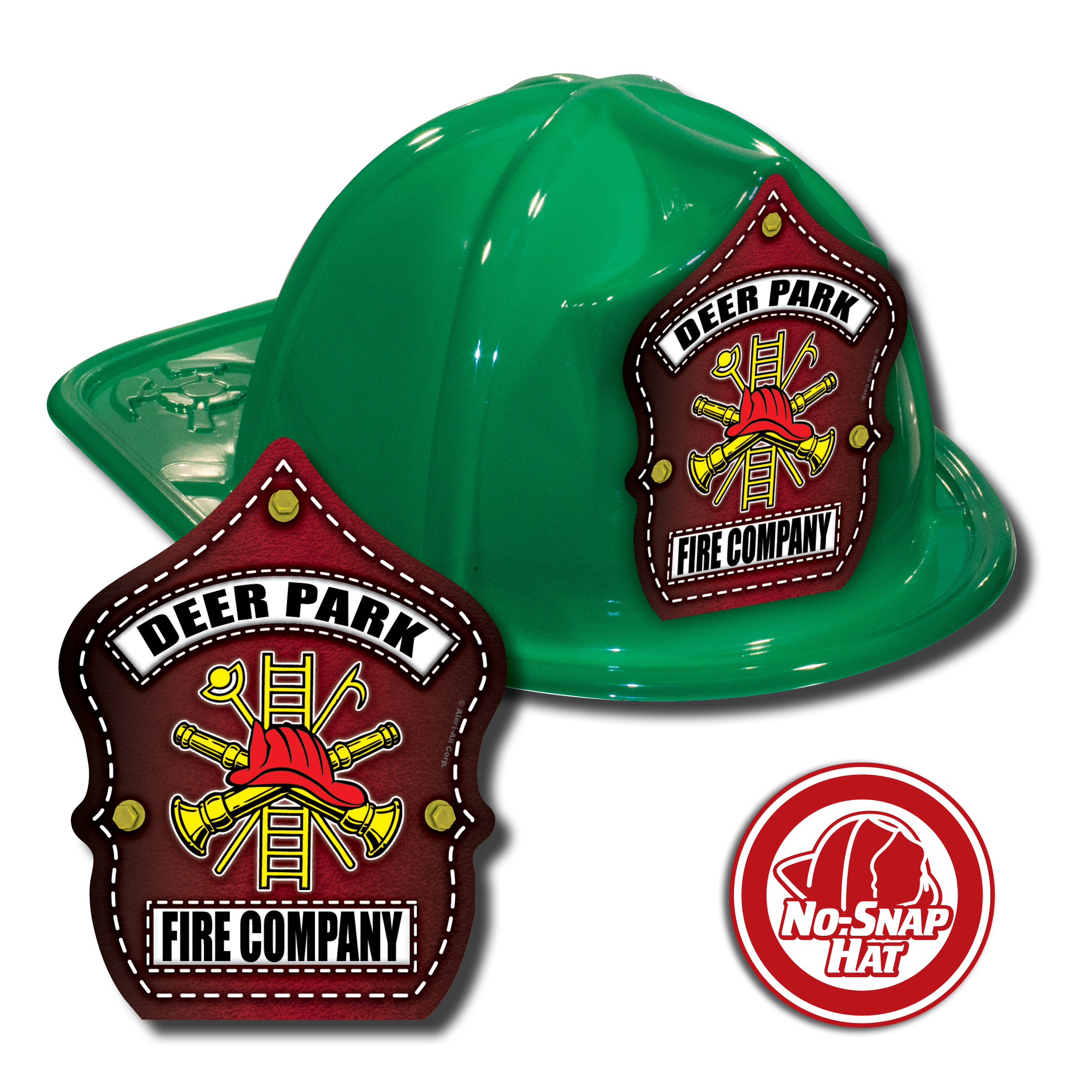 Custom Green Fire Hats with Fire Scramble Shield