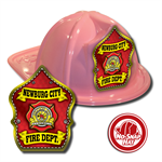 Custom Pink Fire Hats with Red Parade Shield