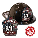 IMPRINTED FIRE HATS-BLACK-9/11 LEATHER FLAG SHIE