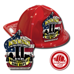 IMPRINTED FIRE HATS-RED- 9/11 FLAG SHIELD