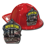 IMPRINTED FIRE HATS-RED- 9/11 SILVER FLAG SHIELD