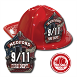 IMPRINTED FIRE HATS-RED-9/11 LEATHER FLAG SHIELD