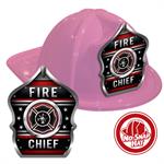 NEW-Pink Fire Chief Hat - Maltese Cross Shield