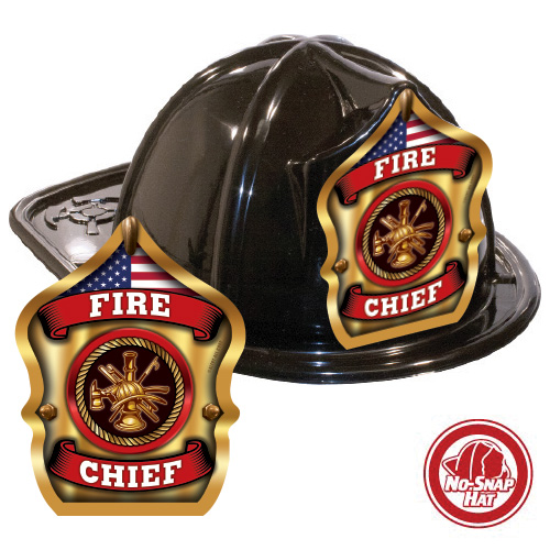 Stock Black Jr. Fire Chief Hat - Scramble Shield