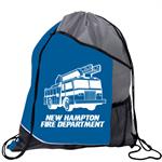 Blue Fire Truck Pocket Drawstring Backpack