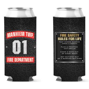 Custom 12 oz Slim Can Hugger - Black Leather Shield