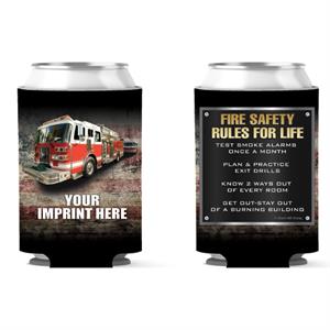 Custom 12oz Can Hugger Rustic Flag w/ Fire Truck