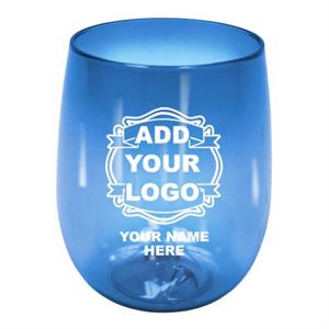 Custom 12oz. Plastic Stemless Wine Glass - Blue