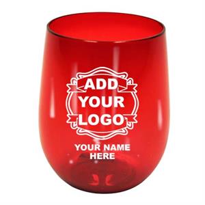Custom 12oz. Plastic Stemless Wine Glass - Red