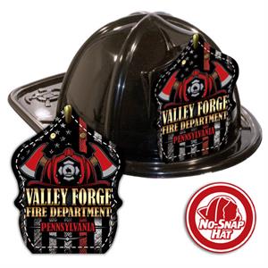 Custom Black Fire Hat w/ Red Line Flag and Axes Shield
