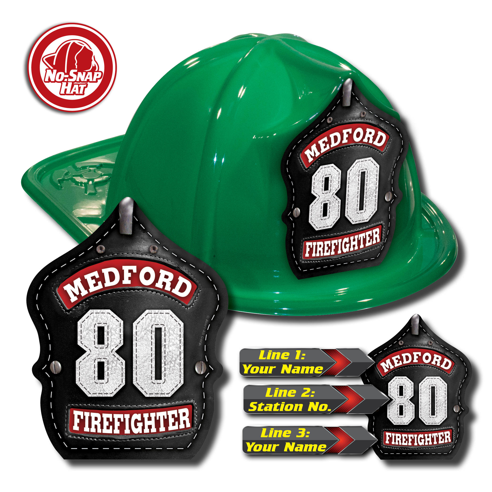 Custom Black Leather Design on Green Fire Hat