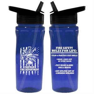 Custom Blue 18 oz Bottle w/ Flip Up Straw