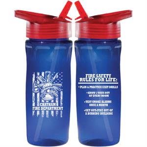 Custom Blue 18 oz Bottle w/ Flip Up Straw