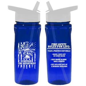 Custom Blue 18 oz Bottle w/ Flip Up Straw