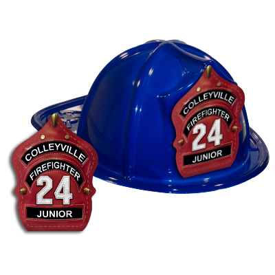 Custom Blue Fire Hat - Red Leather Shield
