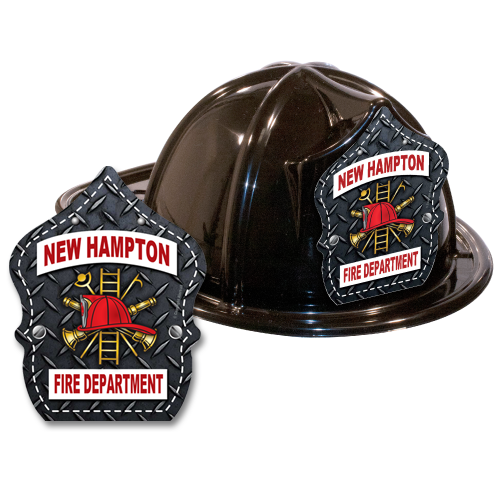 Custom Diamond Plate Shield on Black Fire Hat