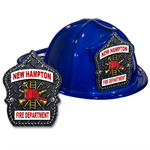 Custom Diamond Plate Shield on Blue Fire Hat