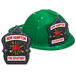 Custom Diamond Plate Shield on Green Fire Hat