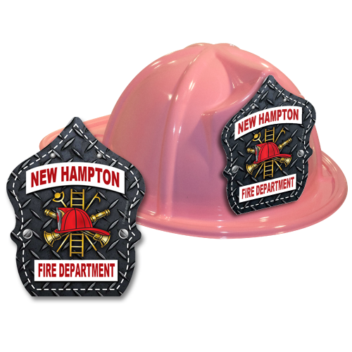 Custom Diamond Plate Shield on Pink Fire Hat
