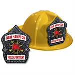 Custom Diamond Plate Shield on Yellow Fire Hat