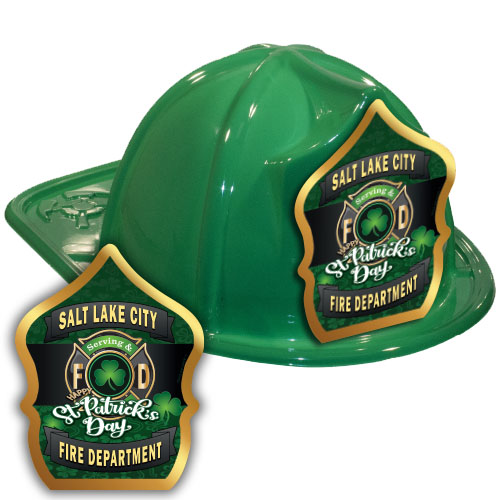 Custom Fire Hat - Green - Shamrock  Shield