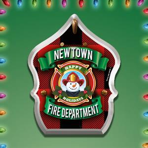 Custom Fire Hat Shield Sticker - Happy Holiday Design