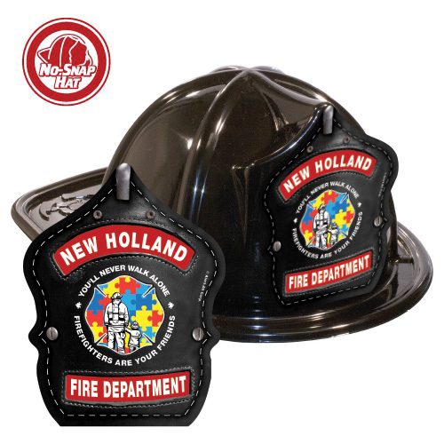 Custom Fire Hats - Black - Autism Awareness Firefighter Shield