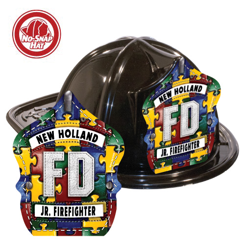 Custom Fire Hats - Black - Autism Awareness Puzzle Shield