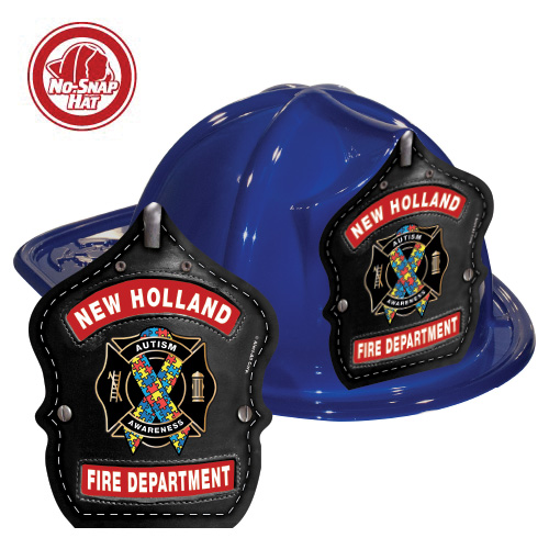 Custom Fire Hats - Blue - Autism Awareness Ribbon Shield