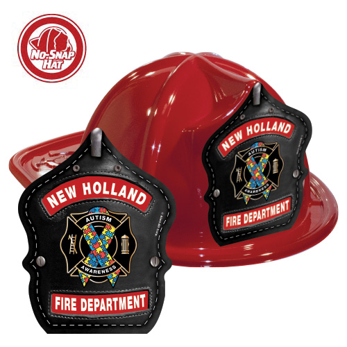 Custom Fire Hats - Red - Autism Awareness Ribbon Shield