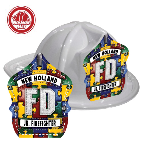Custom Fire Hats - White - Autism Awareness Puzzle Shield