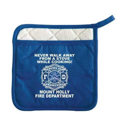 Custom Fire Safety Pot Holder w/ Pocket - Blue