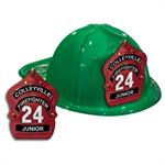Custom Green Fire Hat - Red Leather Shield