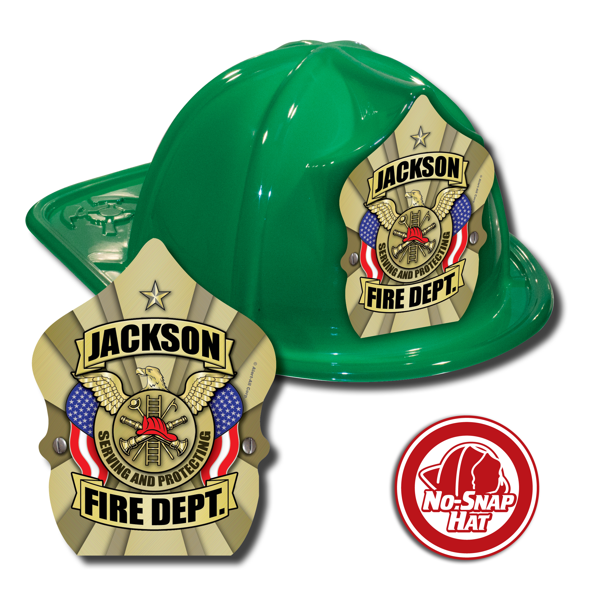 Custom Green Fire Hat with Gold Eagle Shield