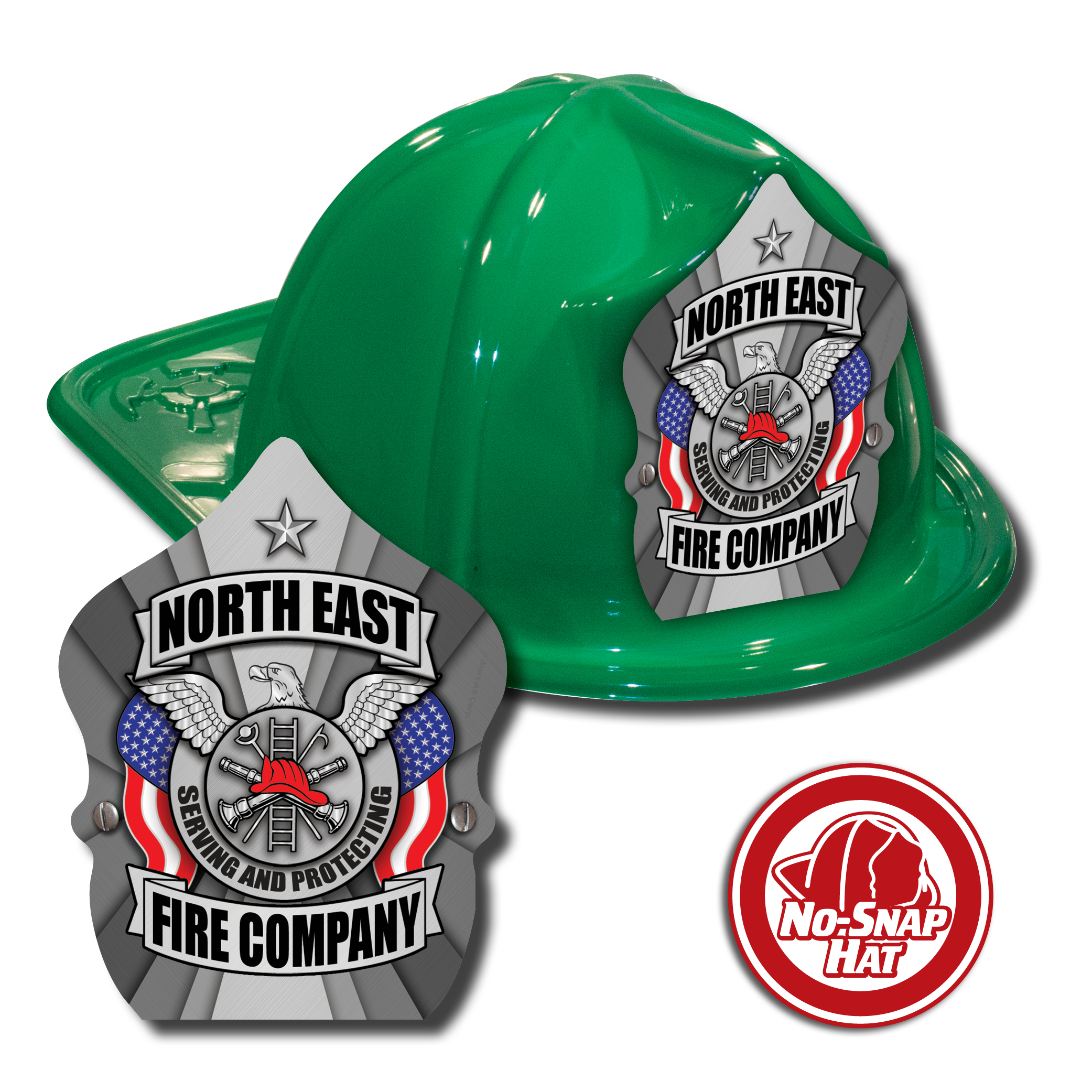 Custom Green Fire Hat with Silver Eagle Shield