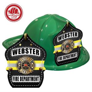 Custom Green Fire Hats - Turnout Coat/ Yellow Stripe Shield