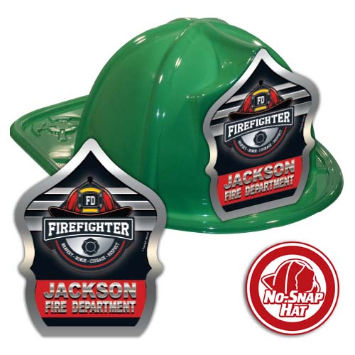 Custom Green Fire Hats w/ Silver Hat Logo/Firefighter Shield