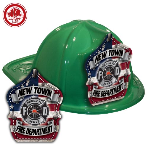 Custom Green Fire Hats with Americana Shield