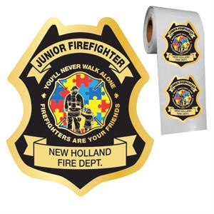 Custom Jr. Firefighter Stick-On Badge - Autism Awareness Firefighter - Gold