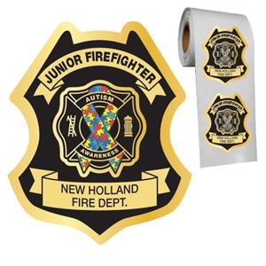 Custom Jr. Firefighter Stick-On Badge - Autism Awareness Ribbon - Gold