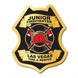 Custom Jr. Firefighter Stick-On Badge - Axe Scramble - Gold