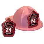 Custom Pink Fire Hat - Red Leather Shield