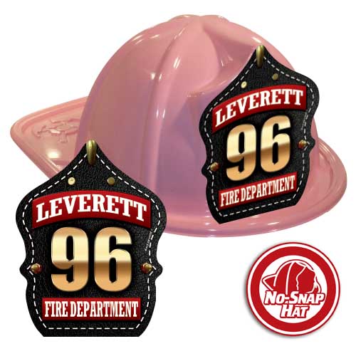 Custom Pink Hats with Black Leather-Look w/ Gold Numbers Shield