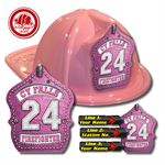 Custom Pink Leather Design on Pink Fire Hat