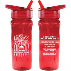 Custom Red 18 oz Bottle w/ Flip Up Straw