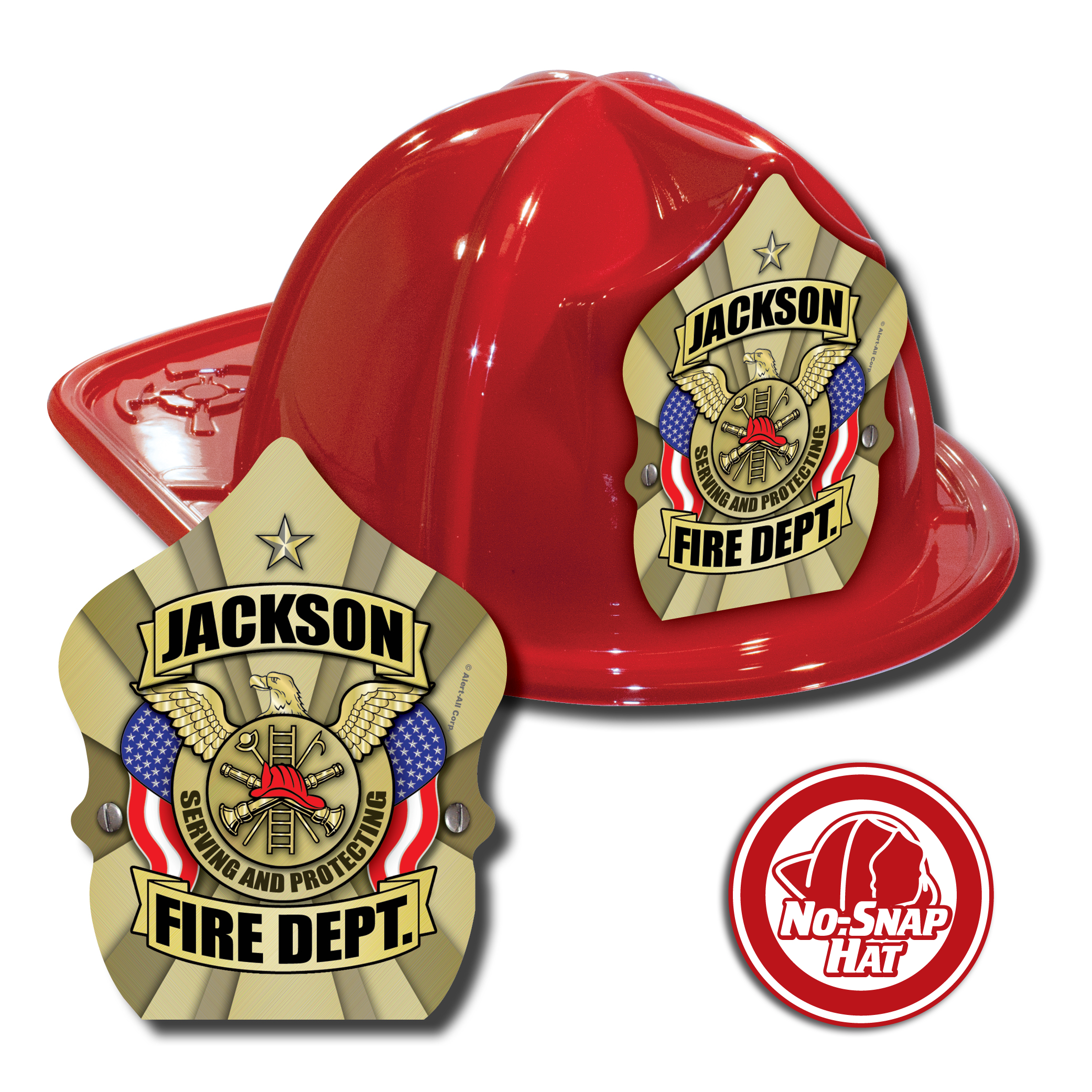 Custom Red Fire Hat w/ Gold Eagle Shield