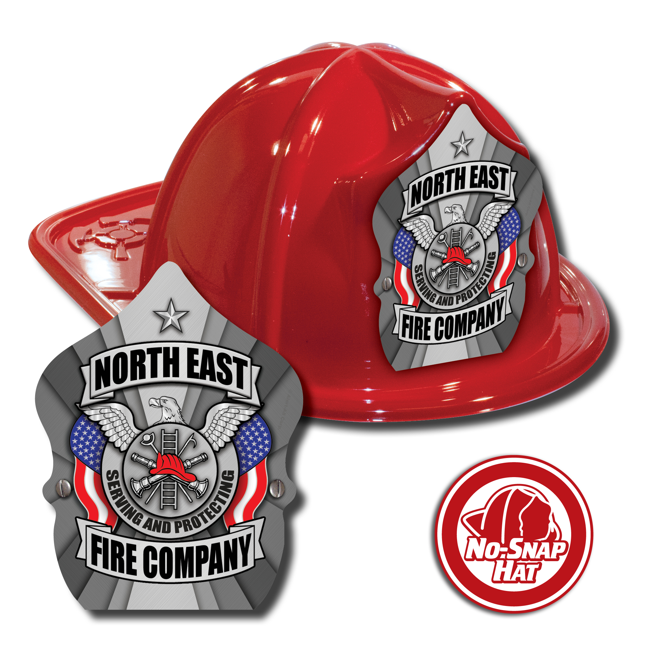 Custom Red Fire Hat with Silver Eagle Shield